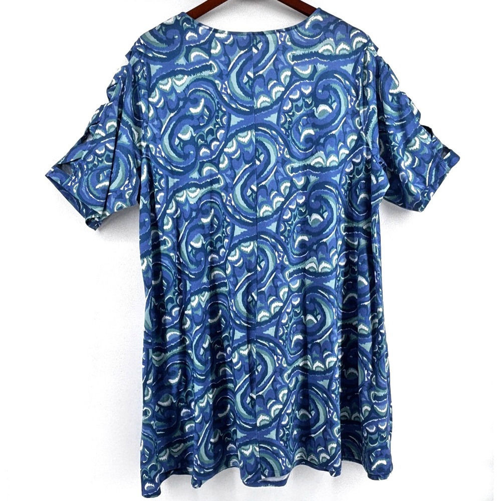 Ruby Rd Women's Blue Wave Tunic Top Sz 3X Sleeve  Cut Outs Coastal Boho Artsy - Picture 2 of 9